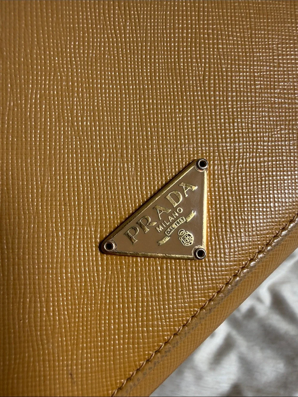 Prada Saffiano Leather Flap Wallet in Mustard Yellow